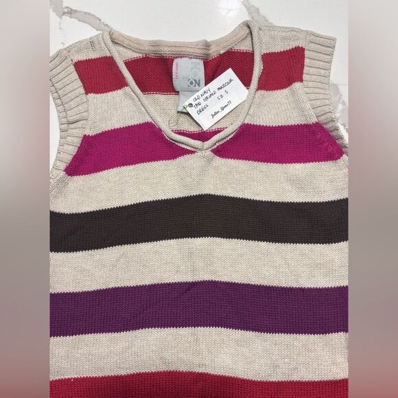 Old Navy | Girls Tan Red Pink Brown Striped Sleeveless Knit Sweater Dress Size S - Picture 3 of 14